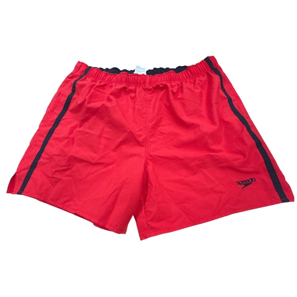 Speedo Mens Red Swim Trunks Mesh Lined Side Stripe Athletic Board Shorts Size L
